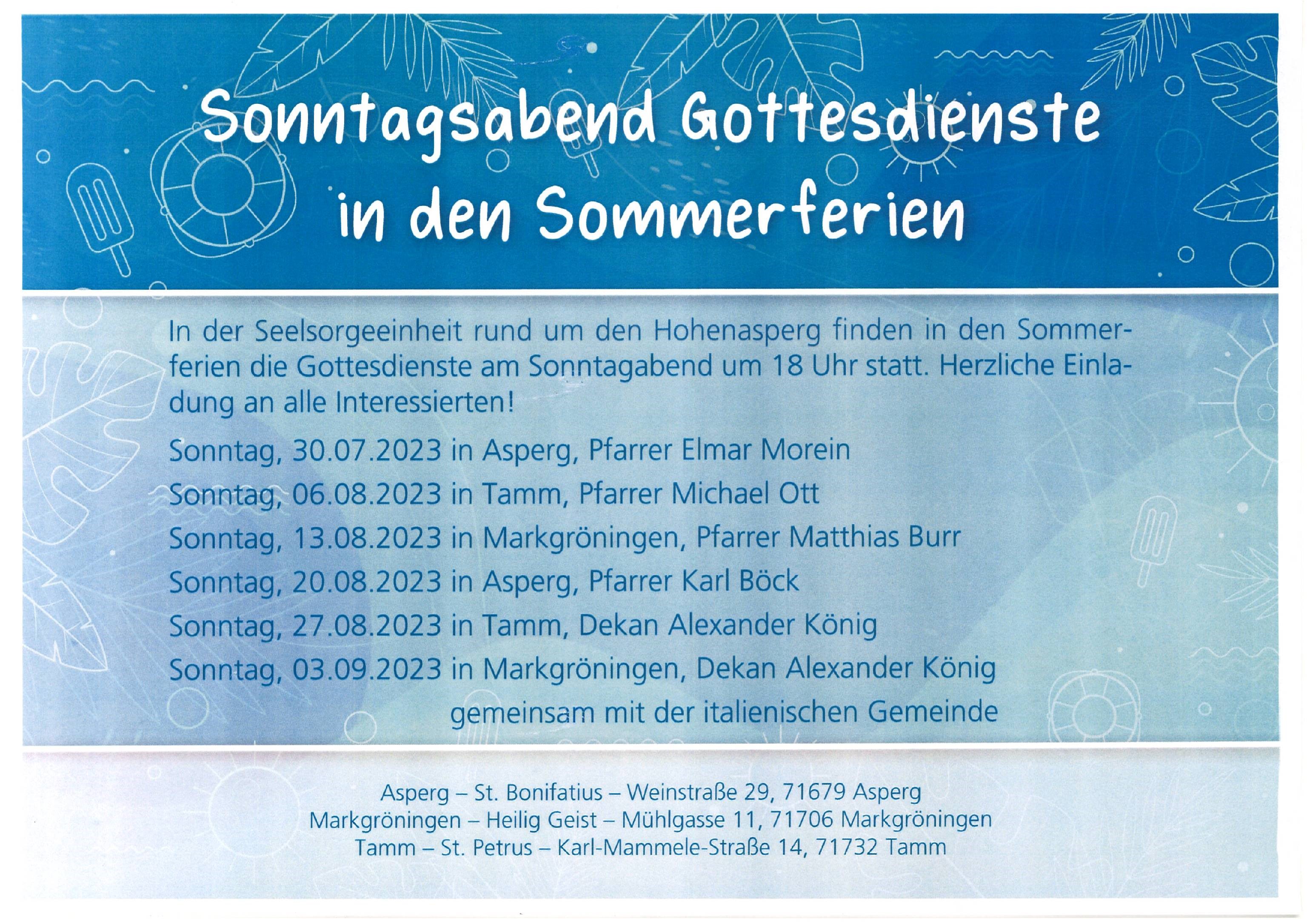 Gottesdienste Sommer